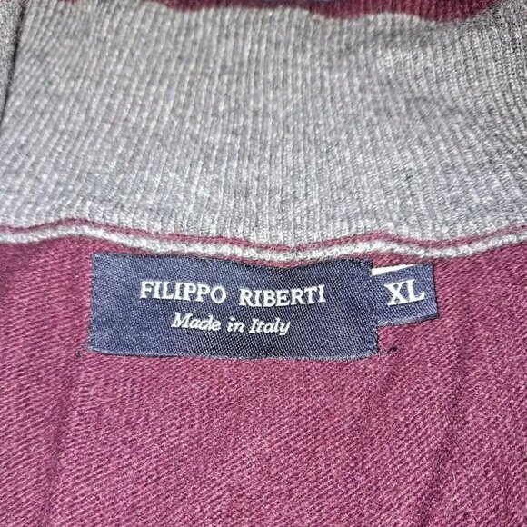 FILIPPO RIBERTI 1/4 Zip Sweater Men's XL Maroon/Red Italian Merino Wool/Cashmere - Picture 7 of 11